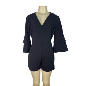 Miami Women’s Black Long Sleeve Ruffle Bell Sleeve Romper V-Neck Size M - New